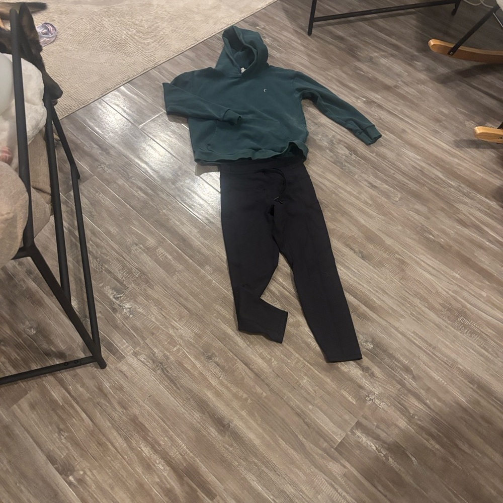Women's Black Joggers and Green Hoodie
